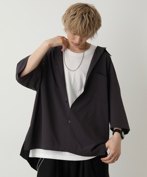 JUNRED(ジュンレッド)の「tai×JUNRed ドレープストレッチビッグシャツ(シャツ/ブラウス・メンズ・ライトグレー/ベージュ/ブルーグレー/ブラック/ダークパープル・FREE/M/L/S)」の5枚目の写真