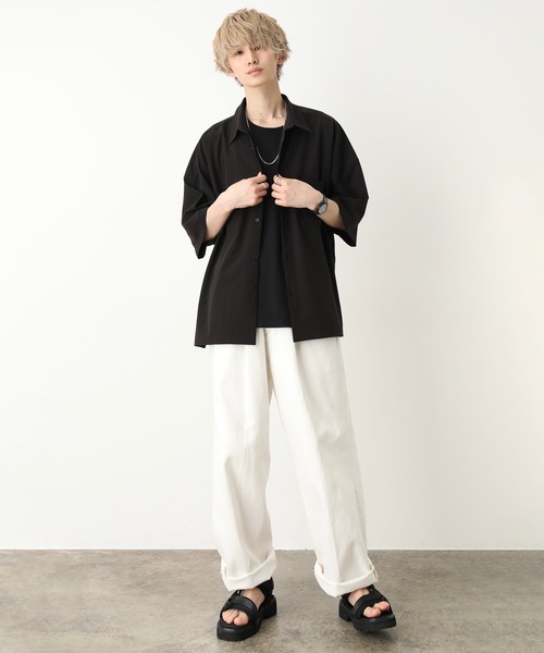 JUNRED(ジュンレッド)の「tai×JUNRed ドレープストレッチビッグシャツ(シャツ/ブラウス・メンズ・ライトグレー/ベージュ/ブルーグレー/ブラック/ダークパープル・FREE/M/L/S)」の9枚目の写真