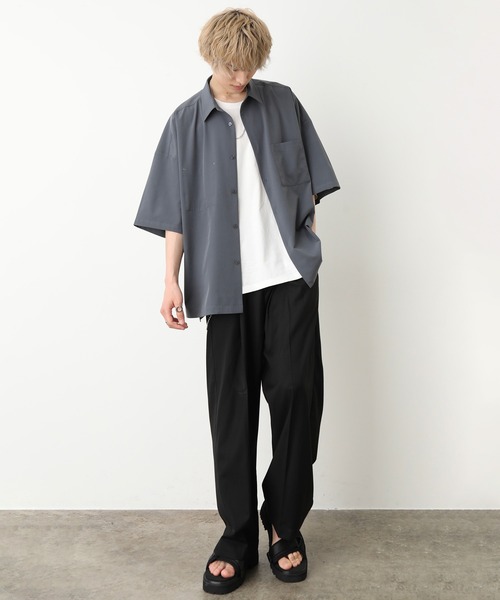 JUNRED(ジュンレッド)の「tai×JUNRed ドレープストレッチビッグシャツ(シャツ/ブラウス・メンズ・ライトグレー/ベージュ/ブルーグレー/ブラック/ダークパープル・FREE/M/L/S)」の18枚目の写真