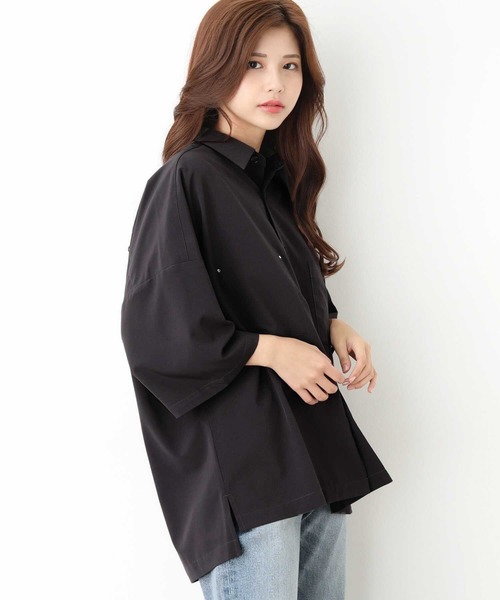 JUNRED(ジュンレッド)の「tai×JUNRed ドレープストレッチビッグシャツ(シャツ/ブラウス・メンズ・ライトグレー/ベージュ/ブルーグレー/ブラック/ダークパープル・FREE/M/L/S)」の10枚目の写真