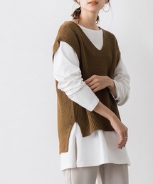 ニットベスト×ロングシャツセット