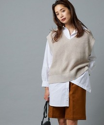 ニットベスト×ロングシャツセット