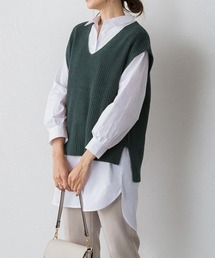 ニットベスト×ロングシャツセット