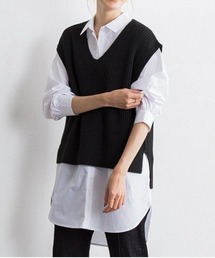 ニットベスト×ロングシャツセット