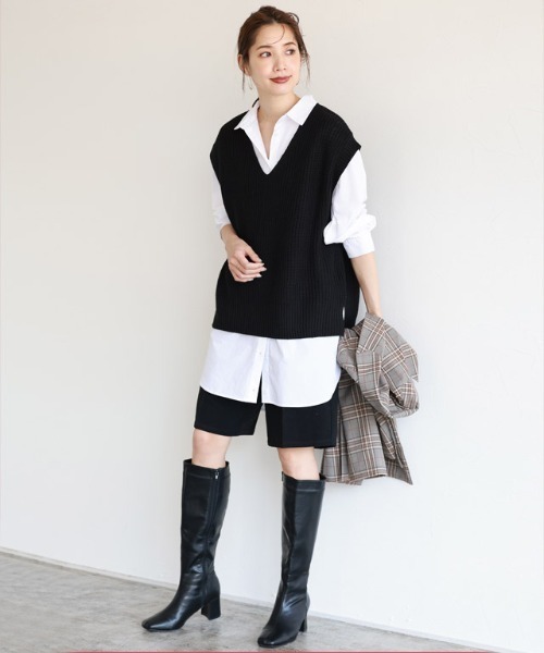 ロングシャツ&amp;ニットベスト SET 楽天市場】Pierrot ニットベスト×ロングシャツセット ブラウス