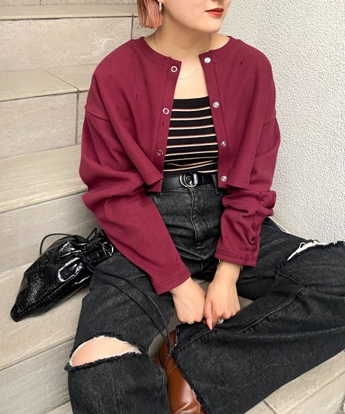 WHO'S WHO gallery(フーズフーギャラリー)の「21AWリングドットコンパクトカーデ(カーディガン/ボレロ・レディース・ブラック/ブラウン/グリーン/ボルドー・FREE)」の4枚目の写真