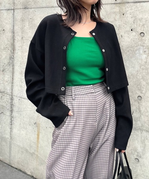 WHO'S WHO gallery(フーズフーギャラリー)の「21AWリングドットコンパクトカーデ(カーディガン/ボレロ・レディース・ブラック/ブラウン/グリーン/ボルドー・FREE)」の6枚目の写真