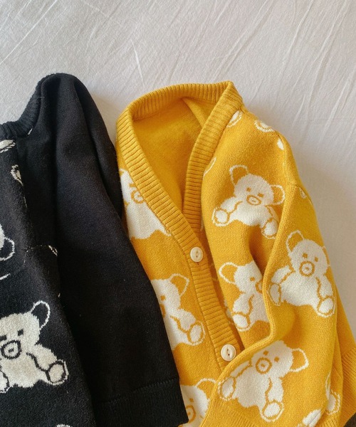 aimoha（アイモハ）の「【aimoha-KIDS-】子供服 かわいいクマ総柄カーディガン（カーディガン/ボレロ・キッズ・イエロー/ブラック・90/110/100/120/130/140/80）」の3枚目の写真