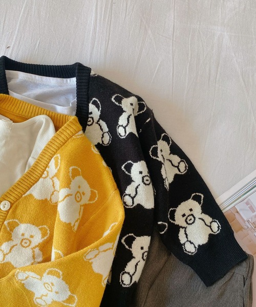 aimoha（アイモハ）の「【aimoha-KIDS-】子供服 かわいいクマ総柄カーディガン（カーディガン/ボレロ・キッズ・イエロー/ブラック・90/110/100/120/130/140/80）」の7枚目の写真