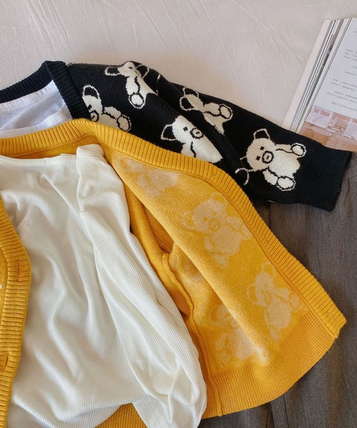 aimoha（アイモハ）の「【aimoha-KIDS-】子供服 かわいいクマ総柄カーディガン（カーディガン/ボレロ・キッズ・イエロー/ブラック・90/110/100/120/130/140/80）」の13枚目の写真
