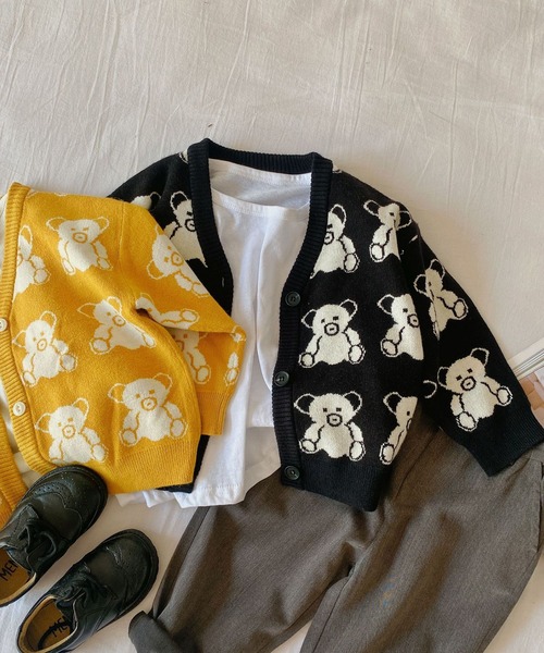 aimoha（アイモハ）の「【aimoha-KIDS-】子供服 かわいいクマ総柄カーディガン（カーディガン/ボレロ・キッズ・イエロー/ブラック・90/110/100/120/130/140/80）」の11枚目の写真