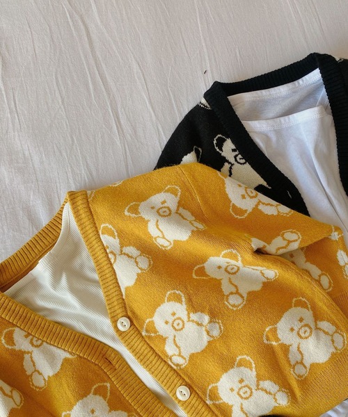 aimoha（アイモハ）の「【aimoha-KIDS-】子供服 かわいいクマ総柄カーディガン（カーディガン/ボレロ・キッズ・イエロー/ブラック・90/110/100/120/130/140/80）」の8枚目の写真
