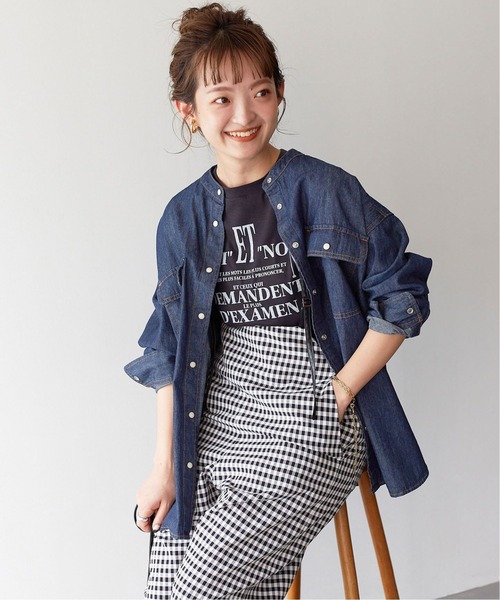 SLOBE IENA(スローブイエナ)の「LE DENIM スタンドシャツ【洗濯機使用可能】◆(シャツ/ブラウス・レディース・ネイビー/ブルー・FREE)」の3枚目の写真