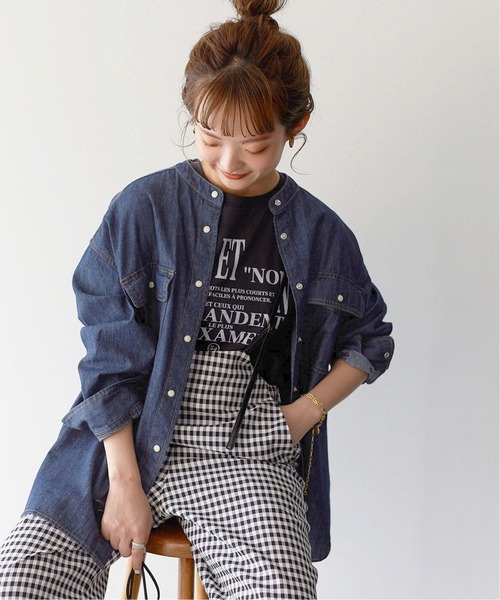 SLOBE IENA(スローブイエナ)の「LE DENIM スタンドシャツ【洗濯機使用可能】◆(シャツ/ブラウス・レディース・ネイビー/ブルー・FREE)」の6枚目の写真