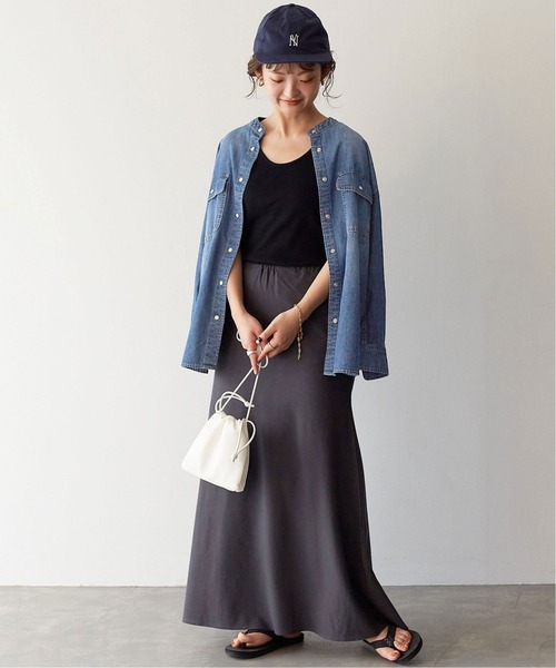SLOBE IENA(スローブイエナ)の「LE DENIM スタンドシャツ【洗濯機使用可能】◆(シャツ/ブラウス・レディース・ネイビー/ブルー・FREE)」の9枚目の写真