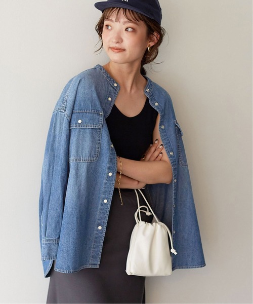 SLOBE IENA(スローブイエナ)の「LE DENIM スタンドシャツ【洗濯機使用可能】◆(シャツ/ブラウス・レディース・ネイビー/ブルー・FREE)」の10枚目の写真