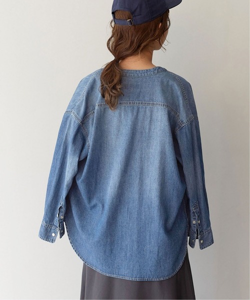 SLOBE IENA(スローブイエナ)の「LE DENIM スタンドシャツ【洗濯機使用可能】◆(シャツ/ブラウス・レディース・ネイビー/ブルー・FREE)」の12枚目の写真