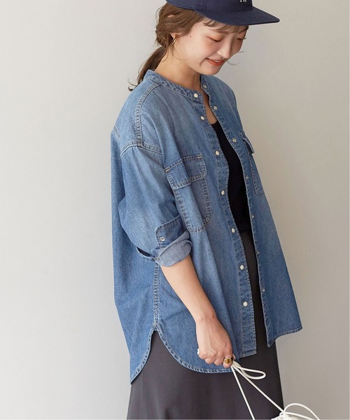 SLOBE IENA(スローブイエナ)の「LE DENIM スタンドシャツ【洗濯機使用可能】◆(シャツ/ブラウス・レディース・ネイビー/ブルー・FREE)」の15枚目の写真