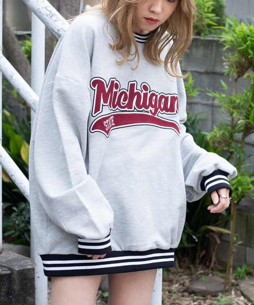 WEGO（ウィゴー）の「WEGO/ヘビーウエイト スタジアムロゴビッグシルエットプルオーバー（スウェット・メンズ・オートミール/杢グレー/ピンク・MEDIUM/LARGE）」の8枚目の写真