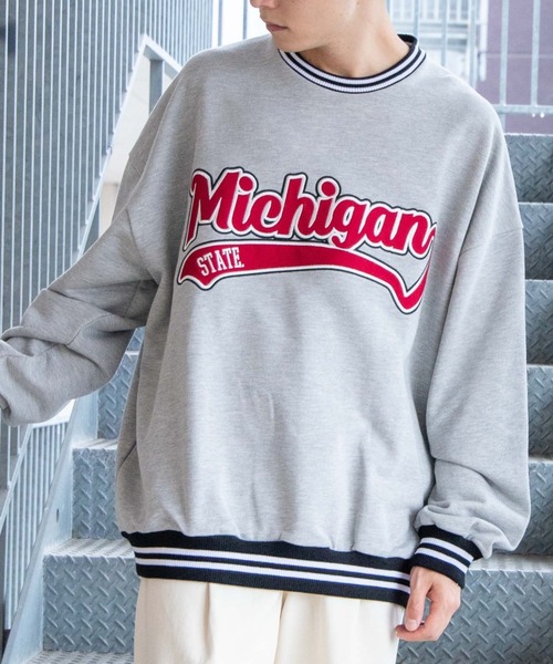 WEGO（ウィゴー）の「WEGO/ヘビーウエイト スタジアムロゴビッグシルエットプルオーバー（スウェット・メンズ・オートミール/杢グレー/ピンク・MEDIUM/LARGE）」の4枚目の写真