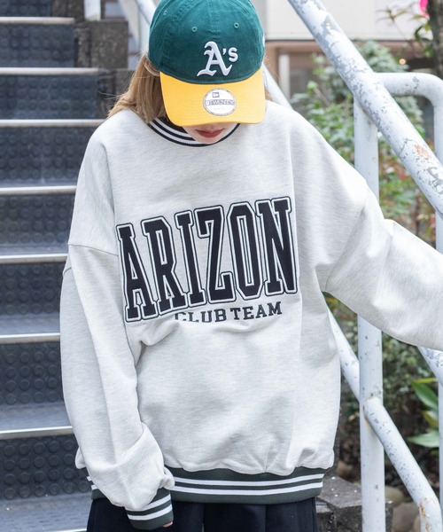 WEGO（ウィゴー）の「WEGO/ヘビーウエイト スタジアムロゴビッグシルエットプルオーバー（スウェット・メンズ・オートミール/杢グレー/ピンク・MEDIUM/LARGE）」の12枚目の写真