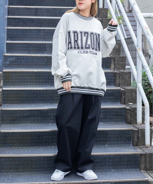 WEGO（ウィゴー）の「WEGO/ヘビーウエイト スタジアムロゴビッグシルエットプルオーバー（スウェット・メンズ・オートミール/杢グレー/ピンク・MEDIUM/LARGE）」の9枚目の写真