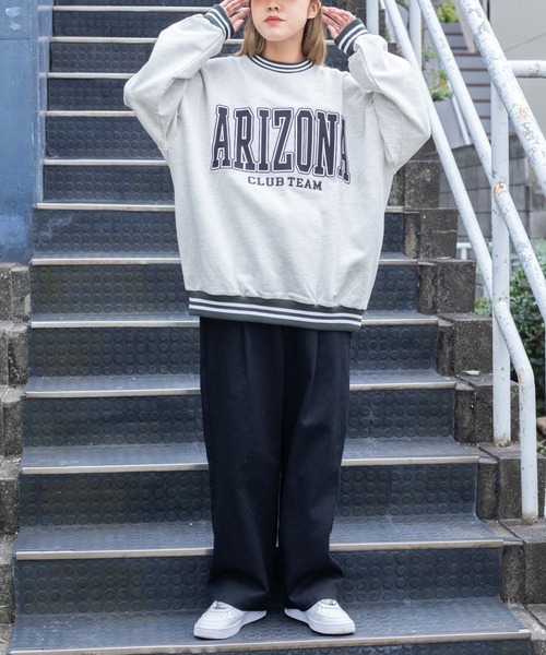 WEGO（ウィゴー）の「WEGO/ヘビーウエイト スタジアムロゴビッグシルエットプルオーバー（スウェット・メンズ・オートミール/杢グレー/ピンク・MEDIUM/LARGE）」の10枚目の写真