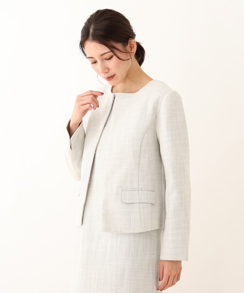 SHOO・LA・RUE（シューラルー）の「◆【S-3L】クラッシーツイードノーカラージャケット（ノーカラージャケット・レディース・ベージュ系その他4/ネイビー系7・01/02/03/04/05）」の2枚目の写真