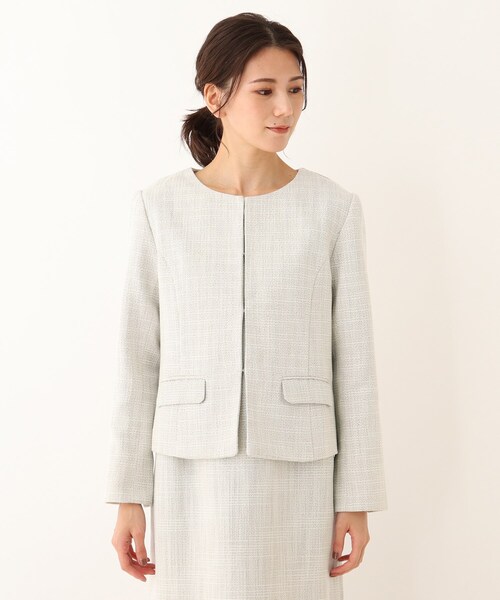 SHOO・LA・RUE（シューラルー）の「◆【S-3L】クラッシーツイードノーカラージャケット（ノーカラージャケット・レディース・ベージュ系その他4/ネイビー系7・01/02/03/04/05）」の3枚目の写真