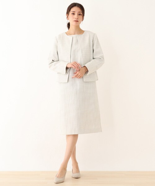 SHOO・LA・RUE（シューラルー）の「◆【S-3L】クラッシーツイードノーカラージャケット（ノーカラージャケット・レディース・ベージュ系その他4/ネイビー系7・01/02/03/04/05）」の13枚目の写真