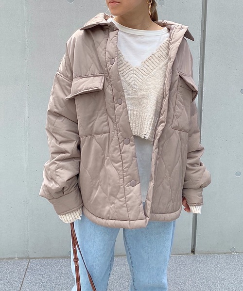 StyleSea（スタイルシー）の「ウェーブキルトCPOブルゾン（ミリタリージャケット・レディース・ブラック/カーキ/アイボリー/グレイッシュベージュ・MEDIUM）」の12枚目の写真