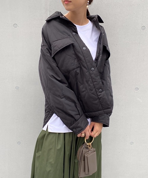 StyleSea（スタイルシー）の「ウェーブキルトCPOブルゾン（ミリタリージャケット・レディース・ブラック/カーキ/アイボリー/グレイッシュベージュ・MEDIUM）」の15枚目の写真