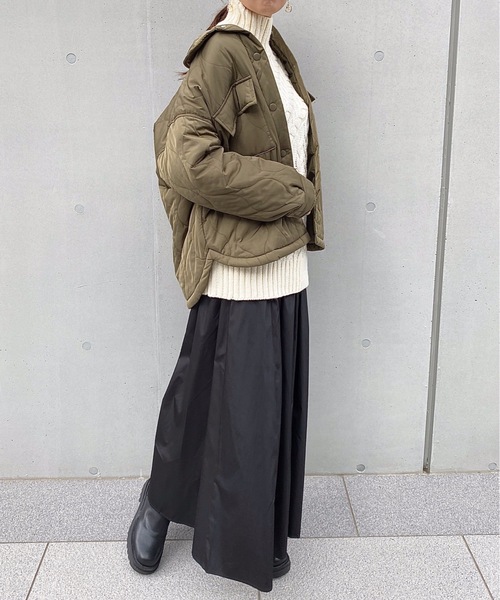 StyleSea（スタイルシー）の「ウェーブキルトCPOブルゾン（ミリタリージャケット・レディース・ブラック/カーキ/アイボリー/グレイッシュベージュ・MEDIUM）」の8枚目の写真