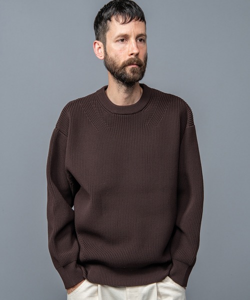 MR.OLIVE（ミスターオリーブ）の「MR.OLIVE ミスターオリーブ / LOW GAUGE AZE POLYESTER KNIT / CREW NECK SWEATER ローゲージ アゼ編み ポリエステルニット クルーネックビッグシルエットセーター / M-023127（ニット/セーター・メンズ・ダークブラウン/ブラウン系その他/ブラック・LARGE/MEDIUM/SMALL）」の3枚目の写真