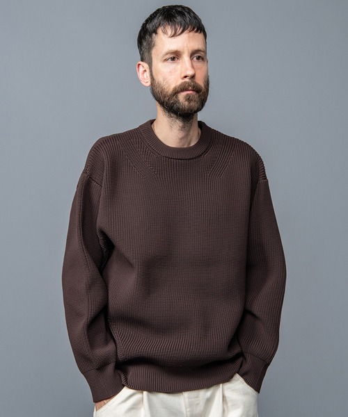MR.OLIVE（ミスターオリーブ）の「MR.OLIVE ミスターオリーブ / LOW GAUGE AZE POLYESTER KNIT / CREW NECK SWEATER ローゲージ アゼ編み ポリエステルニット クルーネックビッグシルエットセーター / M-023127（ニット/セーター・メンズ・ダークブラウン/ブラウン系その他/ブラック・LARGE/MEDIUM/SMALL）」の8枚目の写真