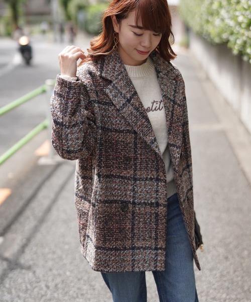 Lilipetit(リリプティ)の「【Lilipetit×Rina】チェックミドルダブルコート(ピーコート・レディース・ベージュ/ネイビー・M/L)」の13枚目の写真