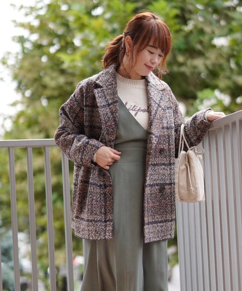 Lilipetit(リリプティ)の「【Lilipetit×Rina】チェックミドルダブルコート(ピーコート・レディース・ベージュ/ネイビー・M/L)」の20枚目の写真