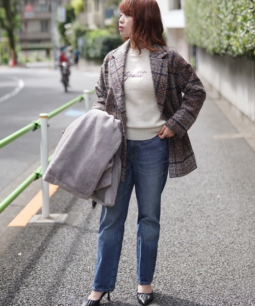 Lilipetit(リリプティ)の「【Lilipetit×Rina】チェックミドルダブルコート(ピーコート・レディース・ベージュ/ネイビー・M/L)」の11枚目の写真