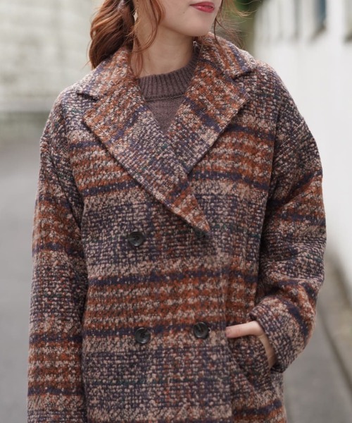 Lilipetit(リリプティ)の「【Lilipetit×Rina】チェックミドルダブルコート(ピーコート・レディース・ベージュ/ネイビー・M/L)」の6枚目の写真