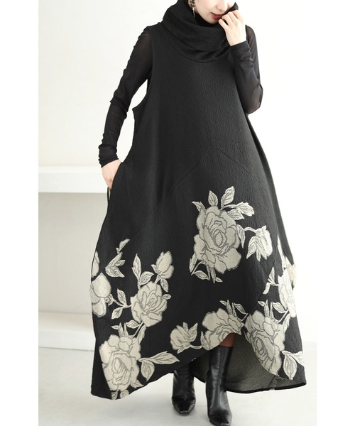 ワンピース ワンピース ドレス Cawaii カワイイ のワンピース ゆったりネックのバラ柄ポワンシルエットロングワンピース W を購入できます French ゆったりネックのバラ柄ポワンシルエットロングワンピース ワンピース Cawaii カワイイ のファッション