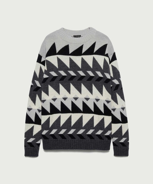 SISLEY(シスレー)の「幾何学柄ラウンドネックニット・セーター(ニット/セーター・メンズ・グレー系その他/ブラウン系その他・SMALL/LARGE/MEDIUM)」の9枚目の写真