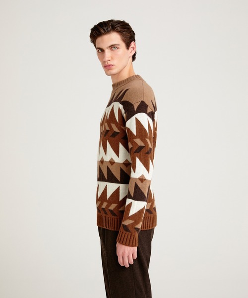 SISLEY(シスレー)の「幾何学柄ラウンドネックニット・セーター(ニット/セーター・メンズ・グレー系その他/ブラウン系その他・SMALL/LARGE/MEDIUM)」の12枚目の写真