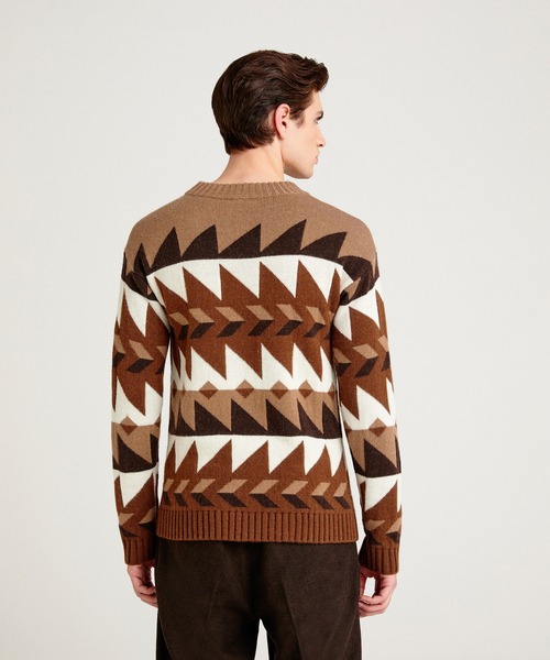 SISLEY(シスレー)の「幾何学柄ラウンドネックニット・セーター(ニット/セーター・メンズ・グレー系その他/ブラウン系その他・SMALL/LARGE/MEDIUM)」の13枚目の写真