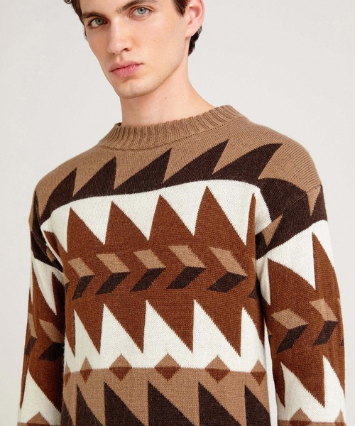 SISLEY(シスレー)の「幾何学柄ラウンドネックニット・セーター(ニット/セーター・メンズ・グレー系その他/ブラウン系その他・SMALL/LARGE/MEDIUM)」の14枚目の写真