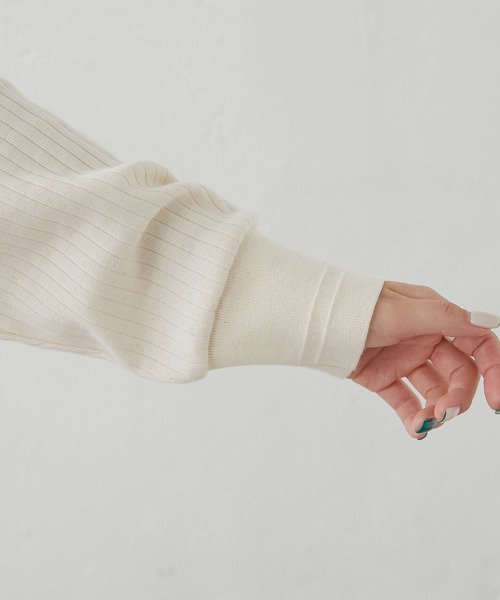 PUAL CE CIN（ピュアルセシン）の「針抜きリブヘンリーネックロングスリーブ（Tシャツ/カットソー・レディース・ブラック/グレー/ナチュラル・FREE）」の6枚目の写真