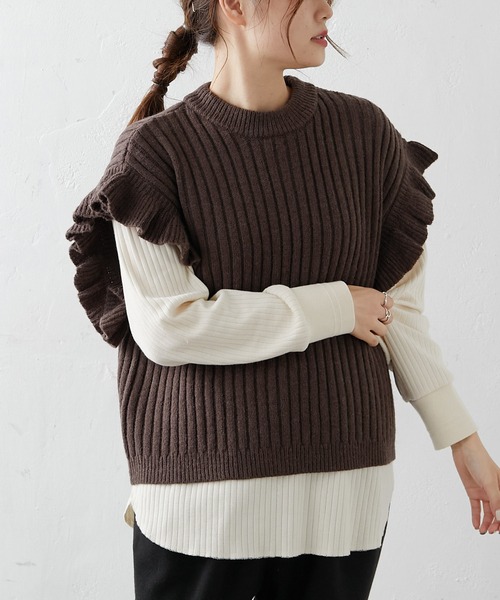 PUAL CE CIN（ピュアルセシン）の「針抜きリブヘンリーネックロングスリーブ（Tシャツ/カットソー・レディース・ブラック/グレー/ナチュラル・FREE）」の9枚目の写真