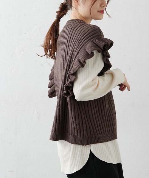 PUAL CE CIN（ピュアルセシン）の「針抜きリブヘンリーネックロングスリーブ（Tシャツ/カットソー・レディース・ブラック/グレー/ナチュラル・FREE）」の10枚目の写真