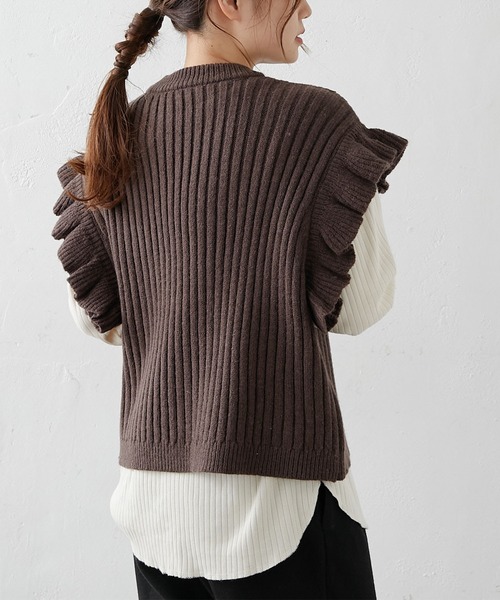 PUAL CE CIN（ピュアルセシン）の「針抜きリブヘンリーネックロングスリーブ（Tシャツ/カットソー・レディース・ブラック/グレー/ナチュラル・FREE）」の11枚目の写真