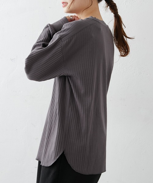 PUAL CE CIN（ピュアルセシン）の「針抜きリブヘンリーネックロングスリーブ（Tシャツ/カットソー・レディース・ブラック/グレー/ナチュラル・FREE）」の14枚目の写真
