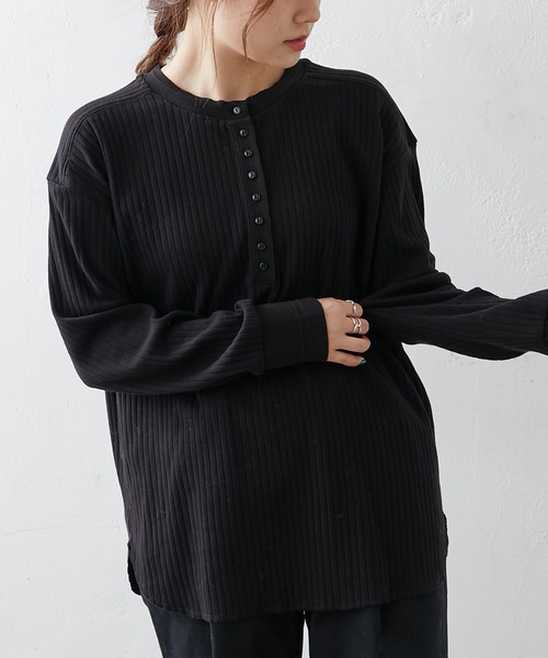 PUAL CE CIN（ピュアルセシン）の「針抜きリブヘンリーネックロングスリーブ（Tシャツ/カットソー・レディース・ブラック/グレー/ナチュラル・FREE）」の17枚目の写真